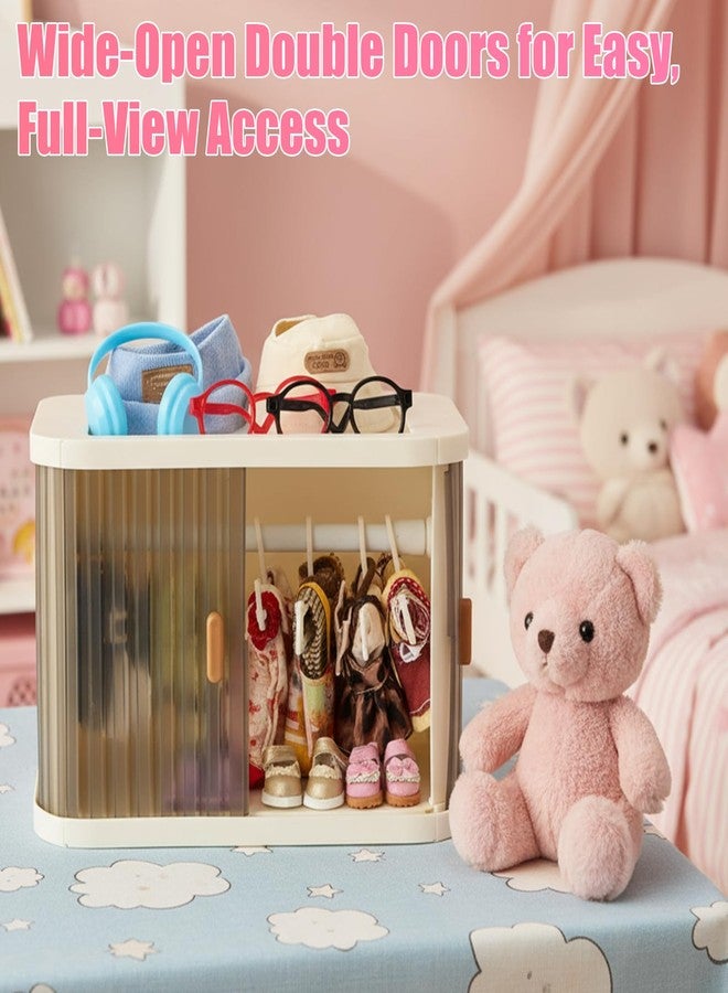 WhelvePoo Foldable Doll Wardrobe Closet Compatible with Labubu Clothes - Stackable Storage Box with 10 Hangers, Rod & Display Shelf for 15/17cm Doll Outfits (Translucent) - Image 2